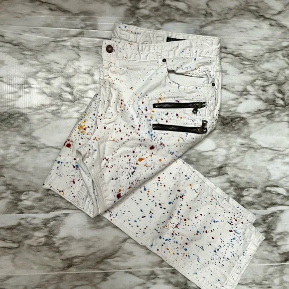 Rockstar Mens Sz 42 White Paint Splatter Denim Jeans Streetwear Distressed Urban - Picture 8 of 13